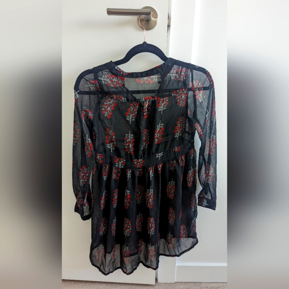 Thrifted sheer top in black